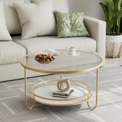 Matorino -Stylish and Practical Modern Round Glass Coffee Table, with Storage Included and Tempered Glass Top.