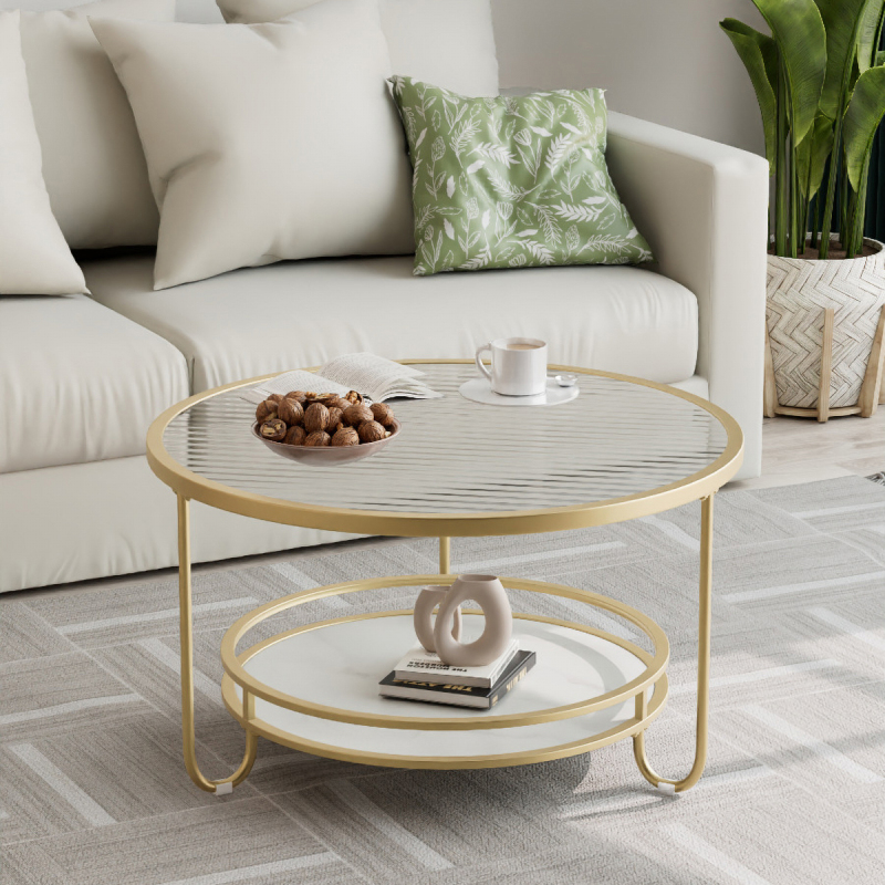 Matorino -Stylish and Practical Modern Round Glass Coffee Table, with Storage Included and Tempered Glass Top.