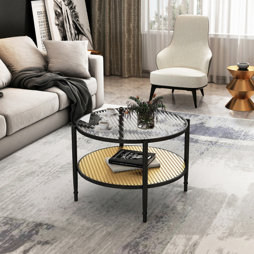Matorino -Rustic Rattan Coffee Table, Nordic Living Room Coffee Tables With Storage, Entrance Hall Furniture.