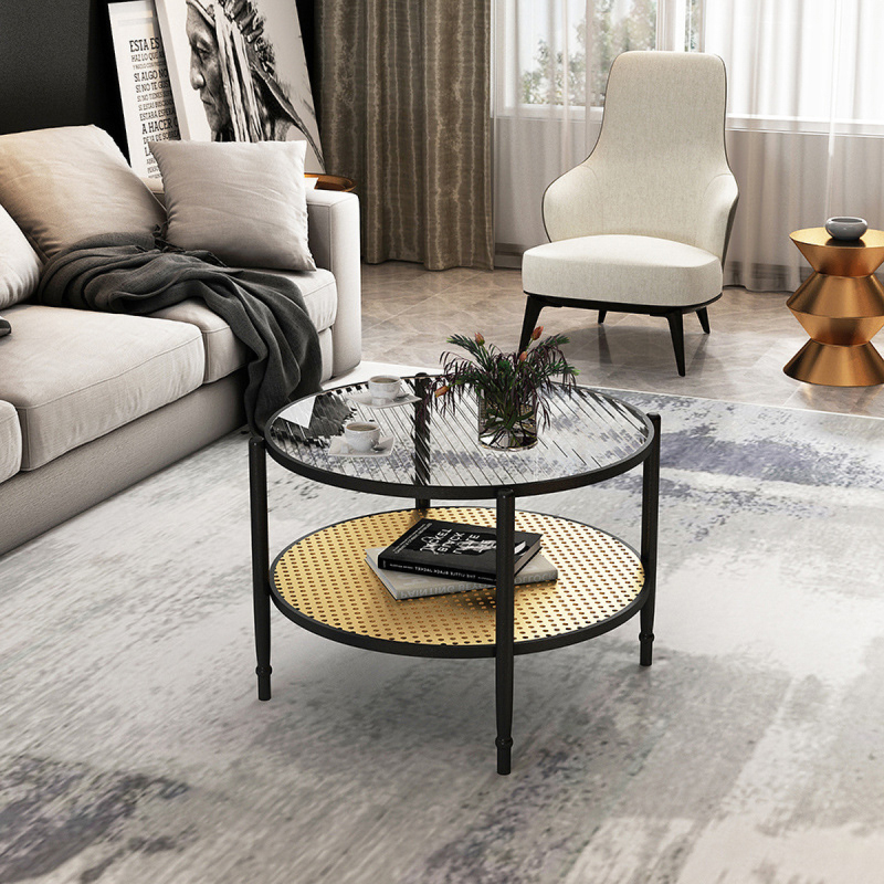 Matorino -Rustic Rattan Coffee Table, Nordic Living Room Coffee Tables With Storage, Entrance Hall Furniture.