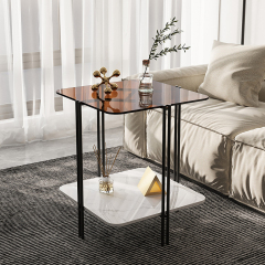 Matorino -Nordic side table, simple apartment glass sofa End table, 2-tier round table Glass Sofa Side Cabinet Slate, Light Luxury Creative Corner Table.