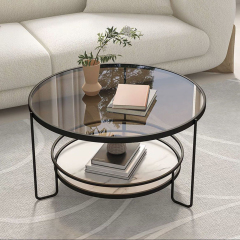 Matorino -Stylish and Practical Modern Round Glass Coffee Table, with Storage Included and Tempered Glass Top.