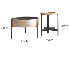Matorino -Set of 2 Nesting Coffee Tables, Round Coffee Tables Steel Frame Storage Drawer for Small Spaces, Living Room or Lounge.
