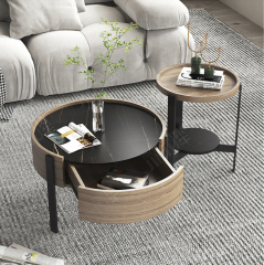 Matorino -Set of 2 Nesting Coffee Tables, Round Coffee Tables Steel Frame Storage Drawer for Small Spaces, Living Room or Lounge.