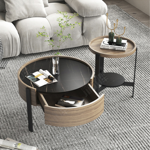 Matorino -Set of 2 Nesting Coffee Tables, Round Coffee Tables Steel Frame Storage Drawer for Small Spaces, Living Room or Lounge.