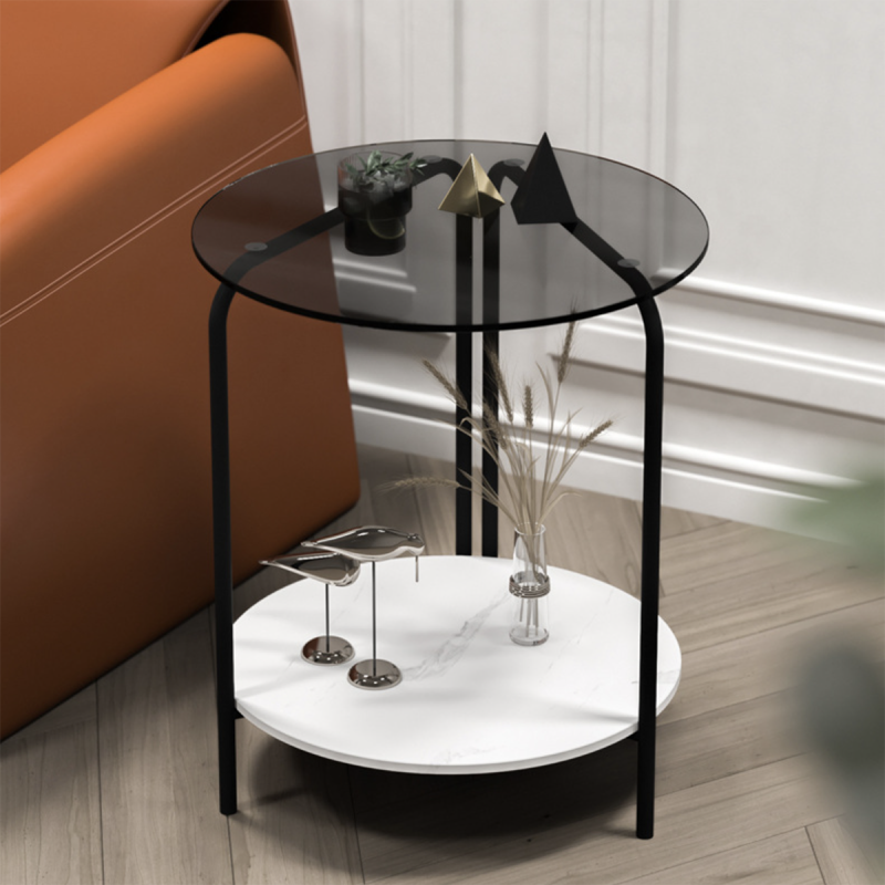 Matorino -2-Tier Round Coffee Table Glass, Simple Modern Center Table for Living Room Home, Sofa Side Table with Metal Steel Frame.