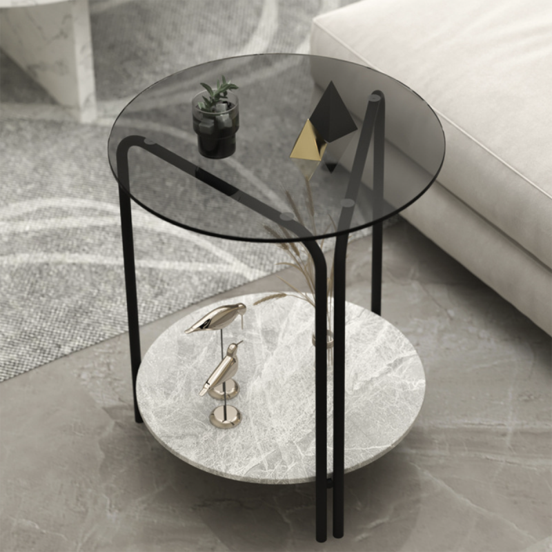 Matorino -2-Tier Round Coffee Table Glass, Simple Modern Center Table for Living Room Home, Sofa Side Table with Metal Steel Frame.