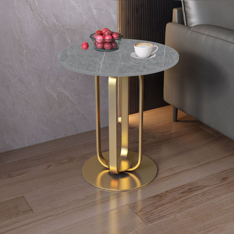 Matorino -Side Table, Modern Minimalist Round Slate Nightstand, Multifunctional White Top Sofa Coffee Table with Metal Frame, for Living Room and Bedroom.