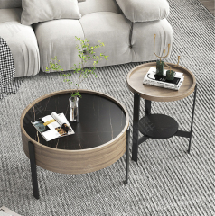 Matorino -Set of 2 Nesting Coffee Tables, Round Coffee Tables Steel Frame Storage Drawer for Small Spaces, Living Room or Lounge.