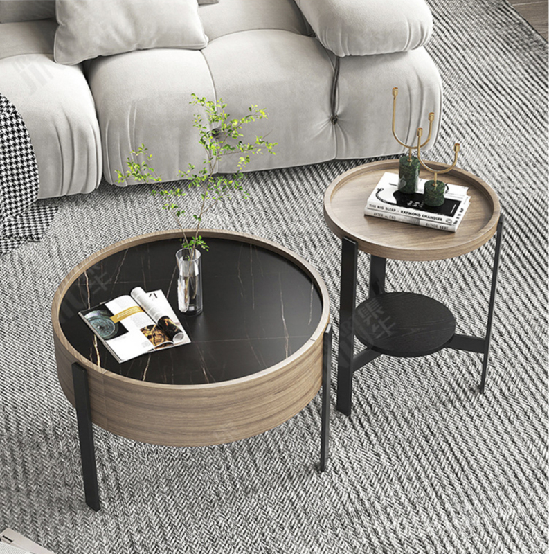 Matorino -Set of 2 Nesting Coffee Tables, Round Coffee Tables Steel Frame Storage Drawer for Small Spaces, Living Room or Lounge.
