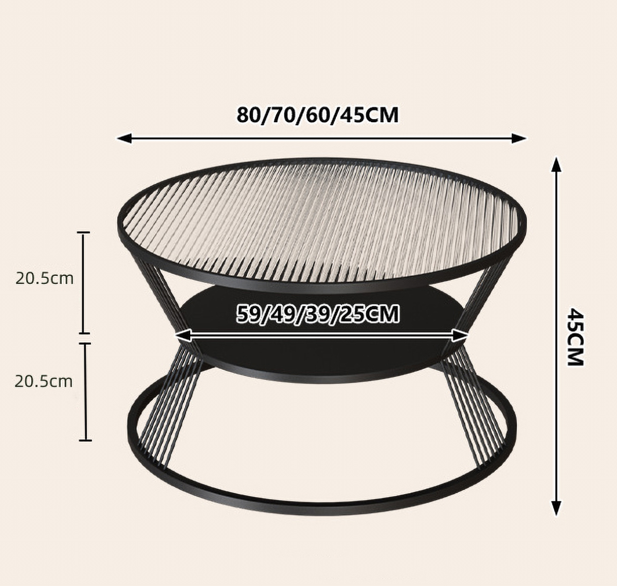 Matorino -End Table, 2 Tier Round Coffee Table with Open Storage Shelf for Living Room, Tempered Glass Table Top, Metal Frame.