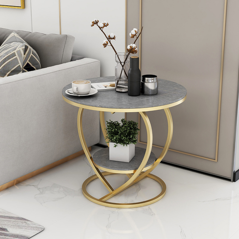 Matorino -Home End Table, Metal Nightstand, Coffee Round Table, Sofa Side Snack Table with Drawer Storage, 2-Tier Style Table for Living Room Bedroom.