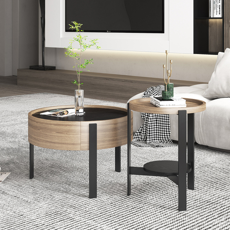Matorino -Set of 2 Nesting Coffee Tables, Round Coffee Tables Steel Frame Storage Drawer for Small Spaces, Living Room or Lounge.