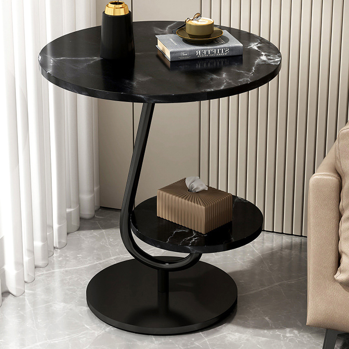 Matorino -Luxury Marble End Table Decor, Round Coffee Table for Home & Living Room, Gold Coffee Table, Outdoor & Indoor Furniture.