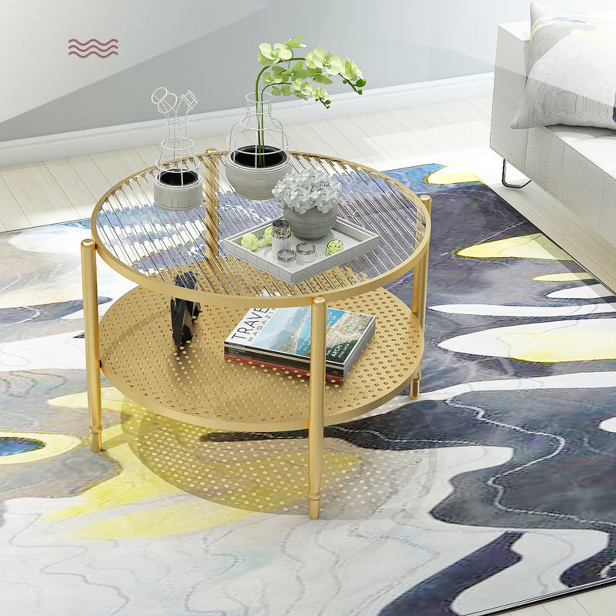 Matorino -Rustic Rattan Coffee Table, Nordic Living Room Coffee Tables With Storage, Entrance Hall Furniture.