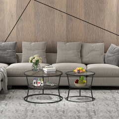 Matorino -End Table, 2 Tier Round Coffee Table with Open Storage Shelf for Living Room, Tempered Glass Table Top, Metal Frame.
