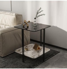 Matorino -Nordic side table, simple apartment glass sofa End table, 2-tier round table Glass Sofa Side Cabinet Slate, Light Luxury Creative Corner Table.