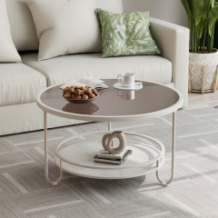 Matorino -Stylish and Practical Modern Round Glass Coffee Table, with Storage Included and Tempered Glass Top.