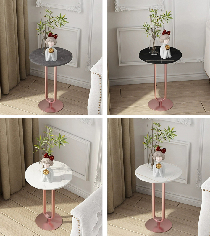 Matorino -End Table for Sofa, Stylish Round Marble Side Tables with Metal Base, Balcony Entryway Hallway Accent Table.