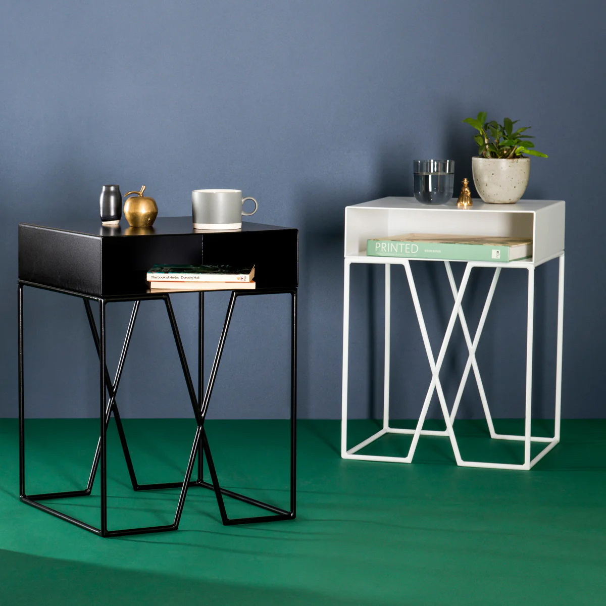 Matorino -New Iron Art Coffee Table, Rectangular Metal Side Table, Simple Personality All-Match Sofa End Table, Small Double Corner End Sofa Table.