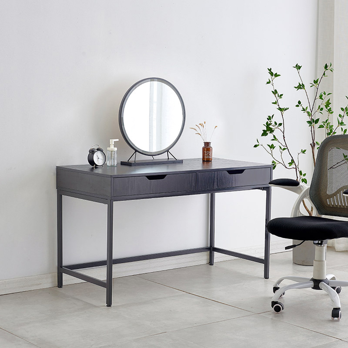Matorino -Computer Desk with 2 Storage Drawers, Home Office Desk with Steel Frame, Simple Study Writing Workstation, Makeup Vanity Console Table for Living Room, Bedroom.