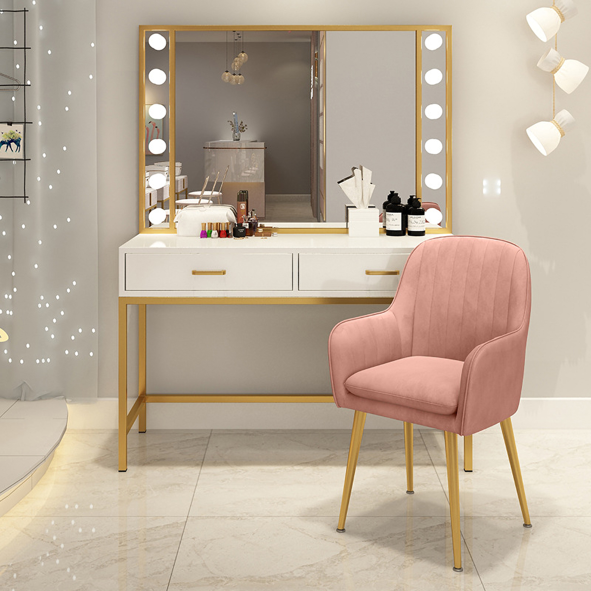 Matorino -Computer Desk with 2 Storage Drawers, Home Office Desk with Steel Frame, Simple Study Writing Workstation, Makeup Vanity Console Table for Living Room, Bedroom.