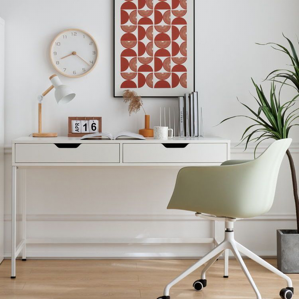 Matorino -Computer Desk with 2 Storage Drawers, Home Office Desk with Steel Frame, Simple Study Writing Workstation, Makeup Vanity Console Table for Living Room, Bedroom.