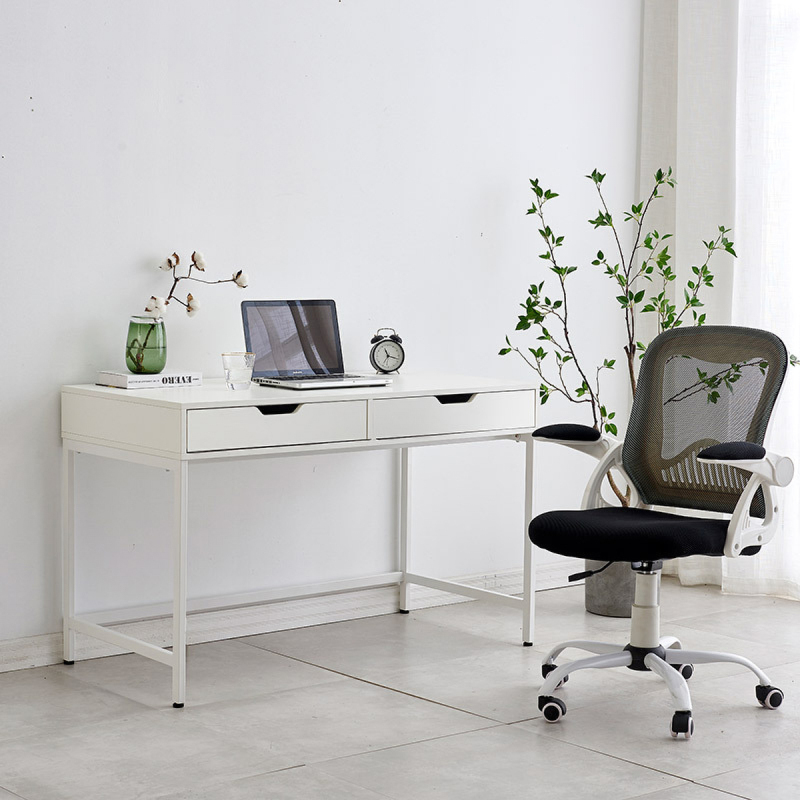 Matorino -Computer Desk with 2 Storage Drawers, Home Office Desk with Steel Frame, Simple Study Writing Workstation, Makeup Vanity Console Table for Living Room, Bedroom.