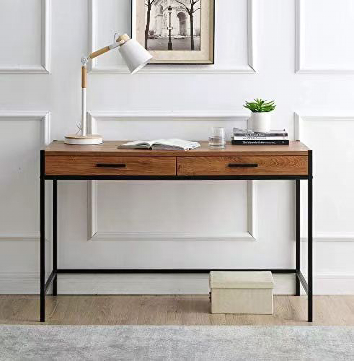 Matorino -Computer Desk with 2 Storage Drawers, Home Office Desk with Steel Frame, Simple Study Writing Workstation, Makeup Vanity Console Table for Living Room, Bedroom.