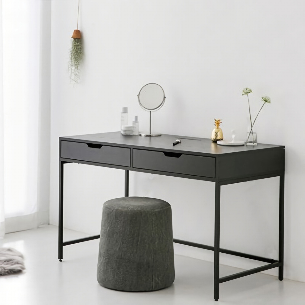 Matorino -Computer Desk with 2 Storage Drawers, Home Office Desk with Steel Frame, Simple Study Writing Workstation, Makeup Vanity Console Table for Living Room, Bedroom.