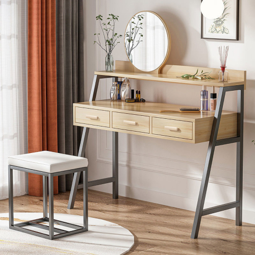 Matorino -Makeup Vanity Desk with Adjustable Lighted Mirror and Chair, Vanity Table and Shelves with 3 Drawers, Vanity Set for Bedroom.