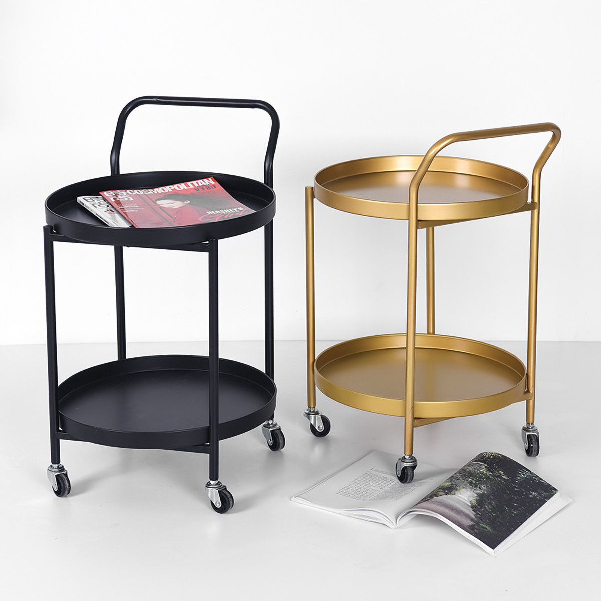 Matorino -Rolling Home Bar Serving Cart, Round Bar Cart, Metal Wine Liquor Cart, Gold Bar Cart 2-Tier & 3-Tier, Modern Mobile Serving Cart with Handle.
