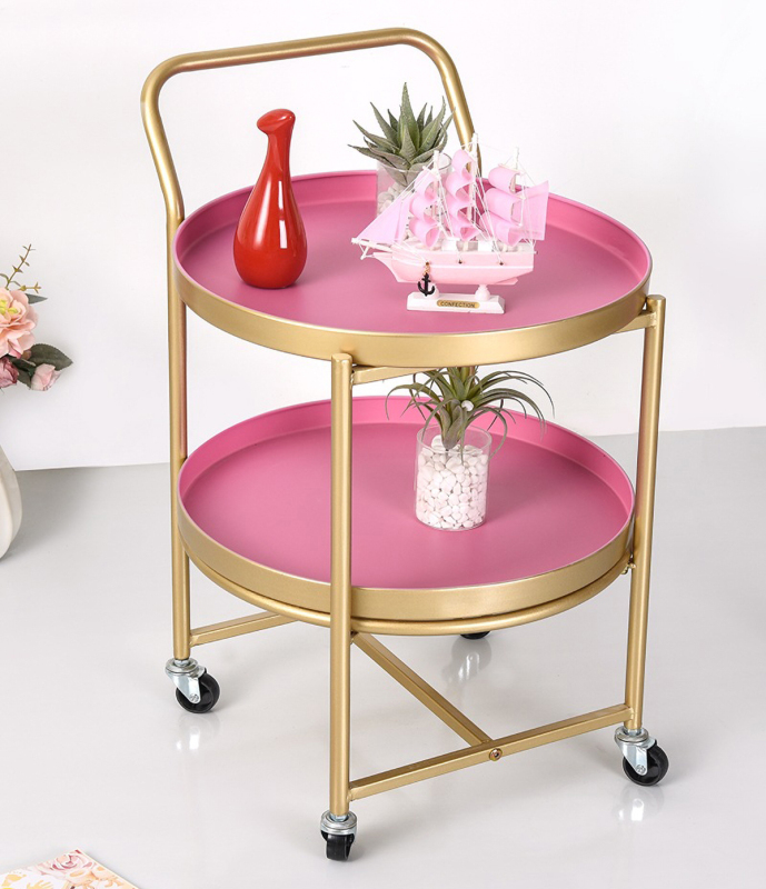 Matorino -Rolling Home Bar Serving Cart, Round Bar Cart, Metal Wine Liquor Cart, Gold Bar Cart 2-Tier & 3-Tier, Modern Mobile Serving Cart with Handle.