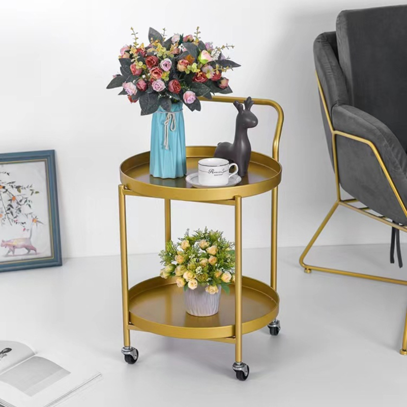 Matorino -Rolling Home Bar Serving Cart, Round Bar Cart, Metal Wine Liquor Cart, Gold Bar Cart 2-Tier & 3-Tier, Modern Mobile Serving Cart with Handle.