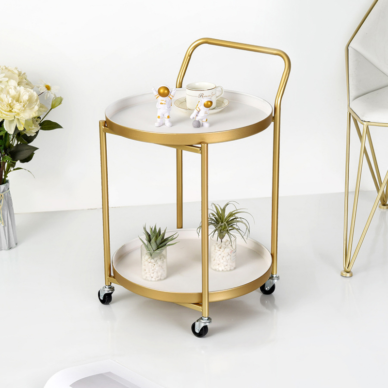 Matorino -Rolling Home Bar Serving Cart, Round Bar Cart, Metal Wine Liquor Cart, Gold Bar Cart 2-Tier & 3-Tier, Modern Mobile Serving Cart with Handle.