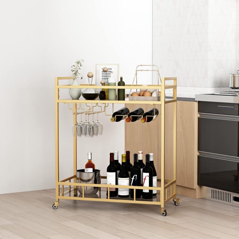Matorino - Bar Cart, Serving Cart for Home, Microwave Cart, Drink Cart, Mobile Kitchen Shelf with Wine Rack and Glass Holder, Rolling Beverage Cart.