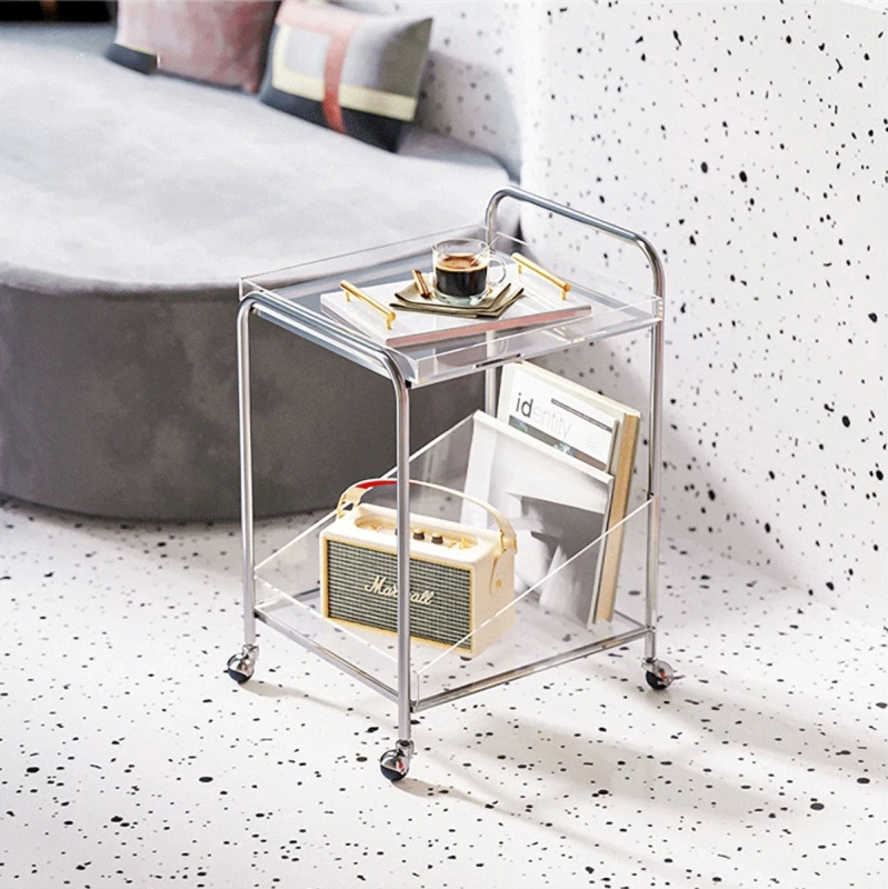 Matorino - 2 Tiers Acrylic Trolley, Home Bar Serving Cart with on Lockable Wheels, Coffee Bar Cart for Kitchen.