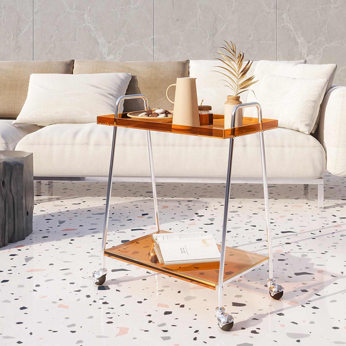 Matorino - 2 Tiers Acrylic Trolley, Home Bar Serving Cart with on Lockable Wheels, Coffee Bar Cart for Kitchen.