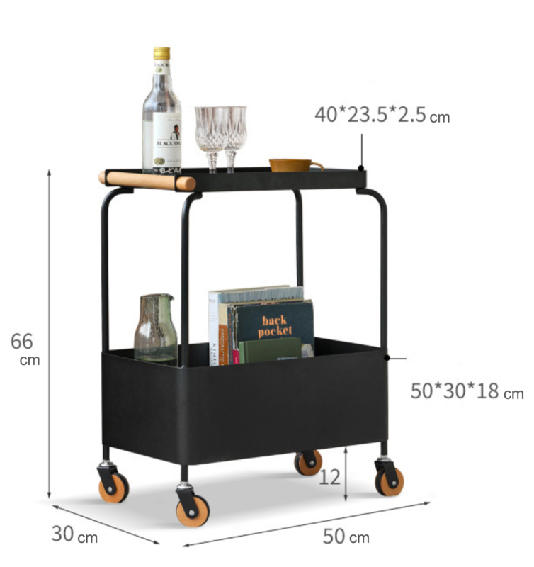 Matorino -Bar Serving Cart Black, Home Dining Cart with Wheels, Kitchen Storage Cart Wine Cart with 2 Shelves Holders, Metal Caddy for Kitchen, Dining Room.