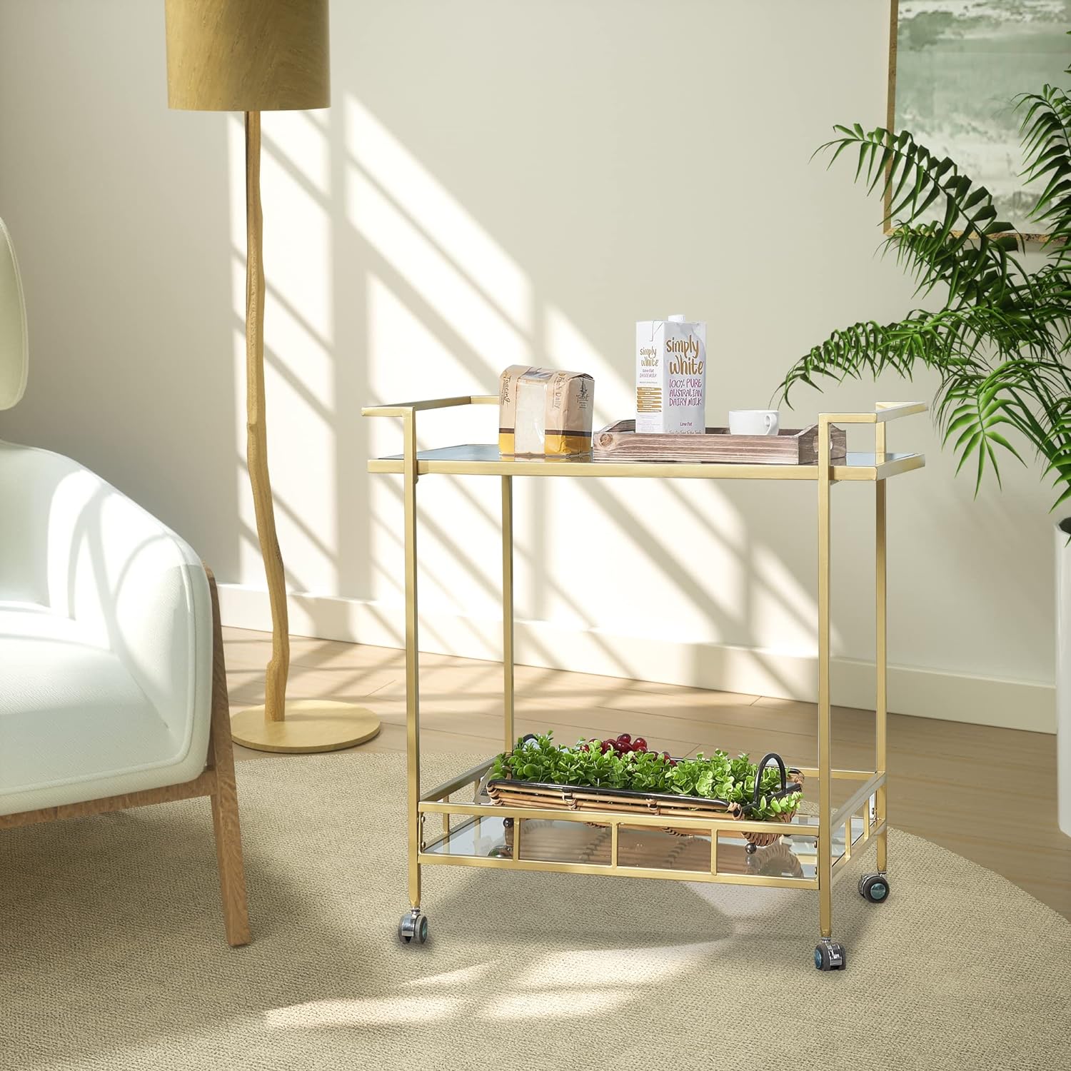 Matorino - Bar Cart, Serving Cart for Home, Microwave Cart, Drink Cart, Mobile Kitchen Shelf with Wine Rack and Glass Holder, Rolling Beverage Cart.