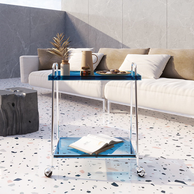 Matorino - 2 Tiers Acrylic Trolley, Home Bar Serving Cart with on Lockable Wheels, Coffee Bar Cart for Kitchen.