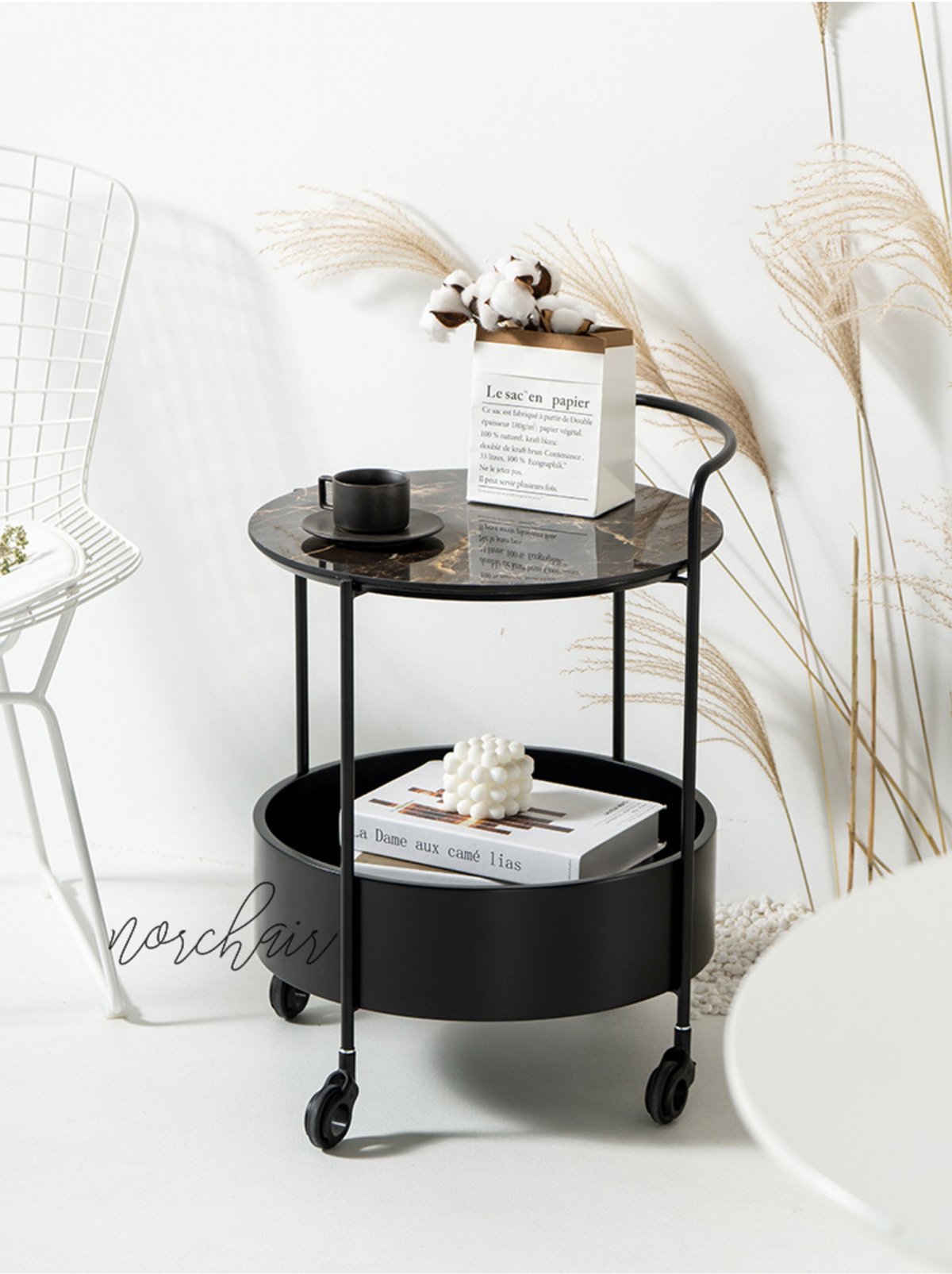Matorino -Round Bar Cart with Wheels, Rolling Serving Cart, Mobile Storage Rack Suitable for Home Kitchen, Club, Living Room, Thanksgiving, Christmas, New Year