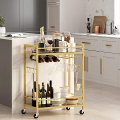 Matorino - Bar Cart, Serving Cart for Home, Microwave Cart, Drink Cart, Mobile Kitchen Shelf with Wine Rack and Glass Holder, Rolling Beverage Cart.