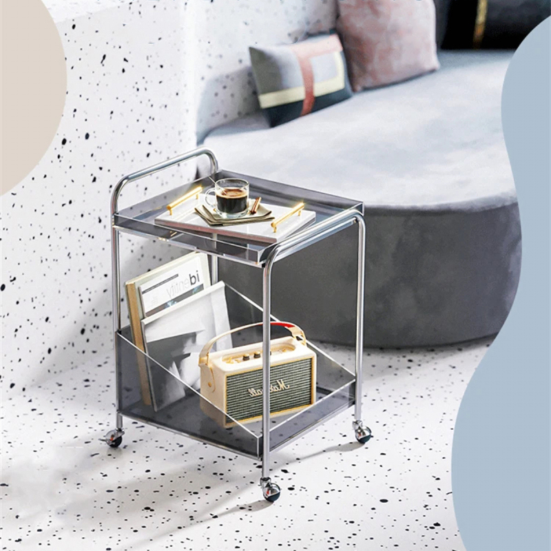 Matorino - 2 Tiers Acrylic Trolley, Home Bar Serving Cart with on Lockable Wheels, Coffee Bar Cart for Kitchen.
