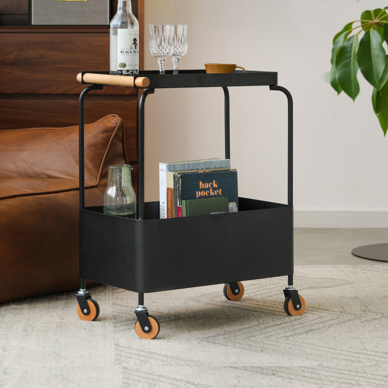 Matorino -Bar Serving Cart Black, Home Dining Cart with Wheels, Kitchen Storage Cart Wine Cart with 2 Shelves Holders, Metal Caddy for Kitchen, Dining Room.