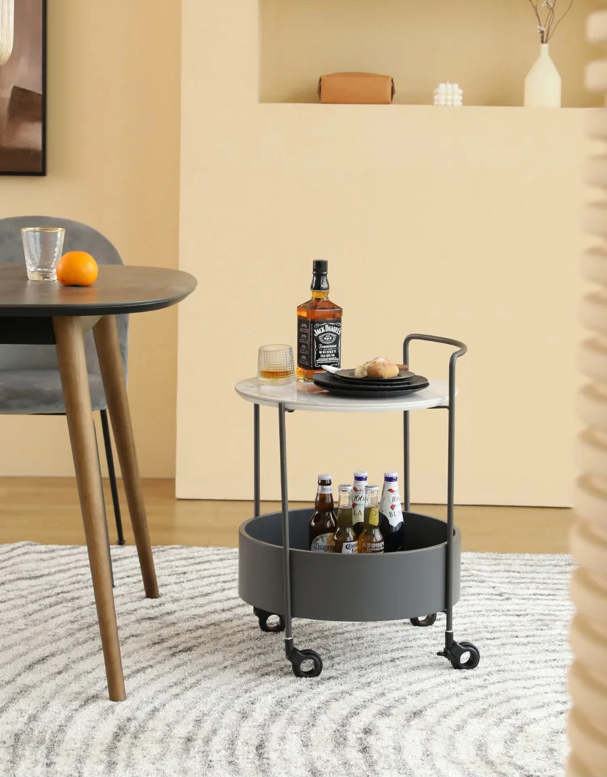Matorino -Round Bar Cart with Wheels, Rolling Serving Cart, Mobile Storage Rack Suitable for Home Kitchen, Club, Living Room, Thanksgiving, Christmas, New Year