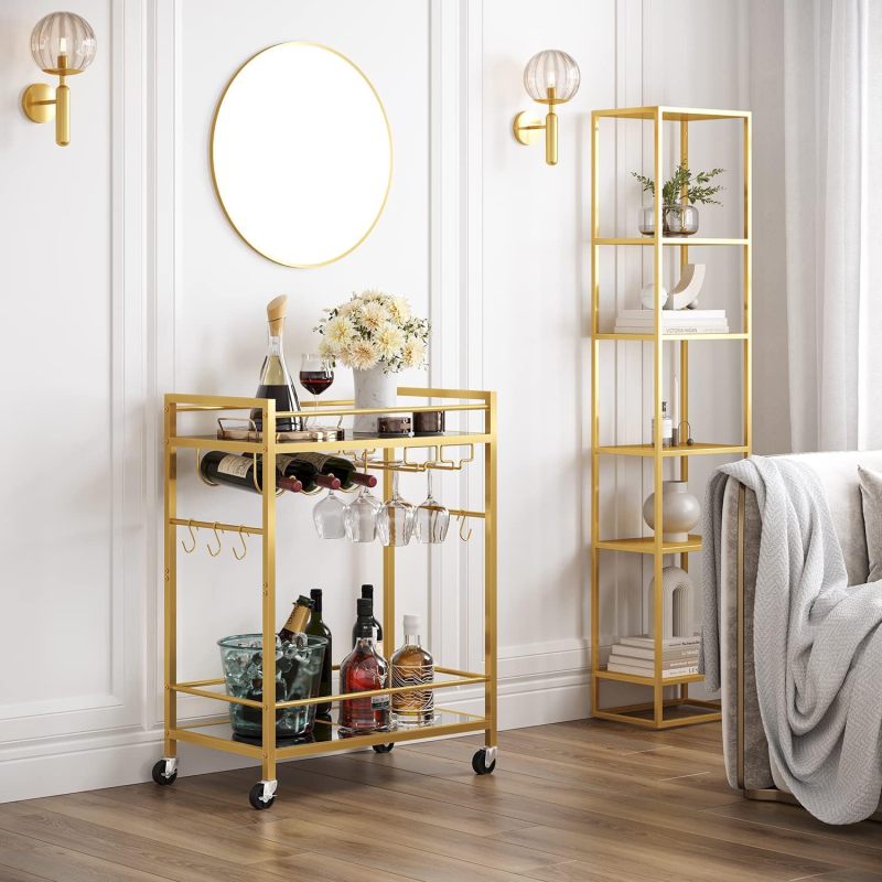 Matorino - Bar Cart, Serving Cart for Home, Microwave Cart, Drink Cart, Mobile Kitchen Shelf with Wine Rack and Glass Holder, Rolling Beverage Cart.