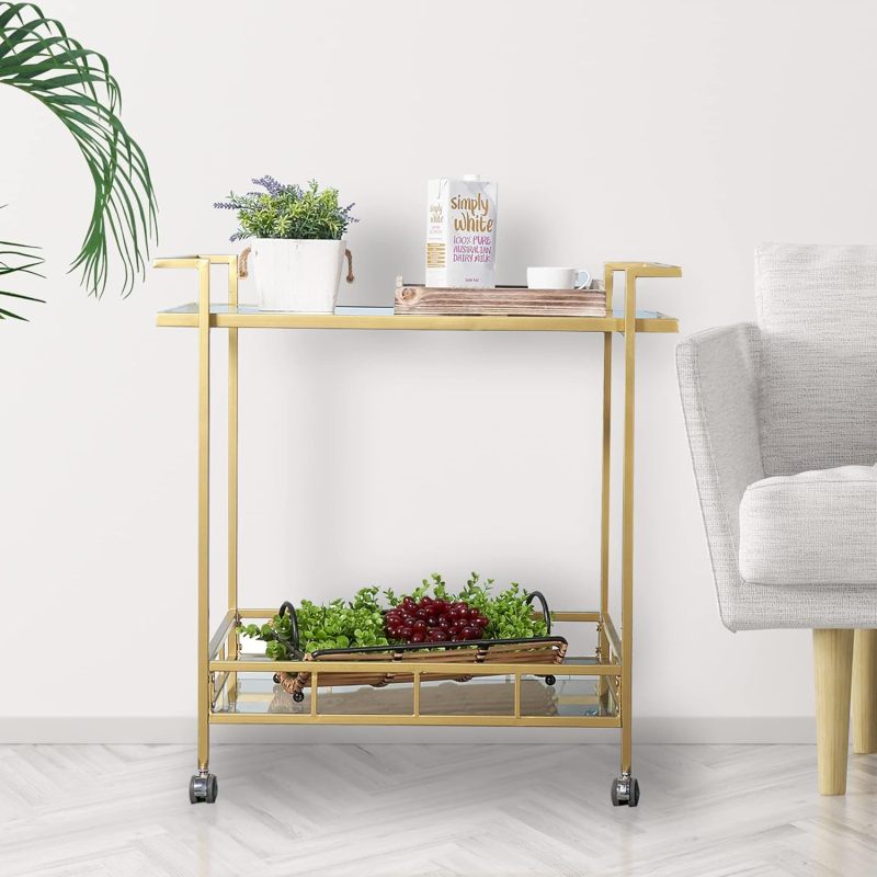Matorino - Bar Cart, Serving Cart for Home, Microwave Cart, Drink Cart, Mobile Kitchen Shelf with Wine Rack and Glass Holder, Rolling Beverage Cart.