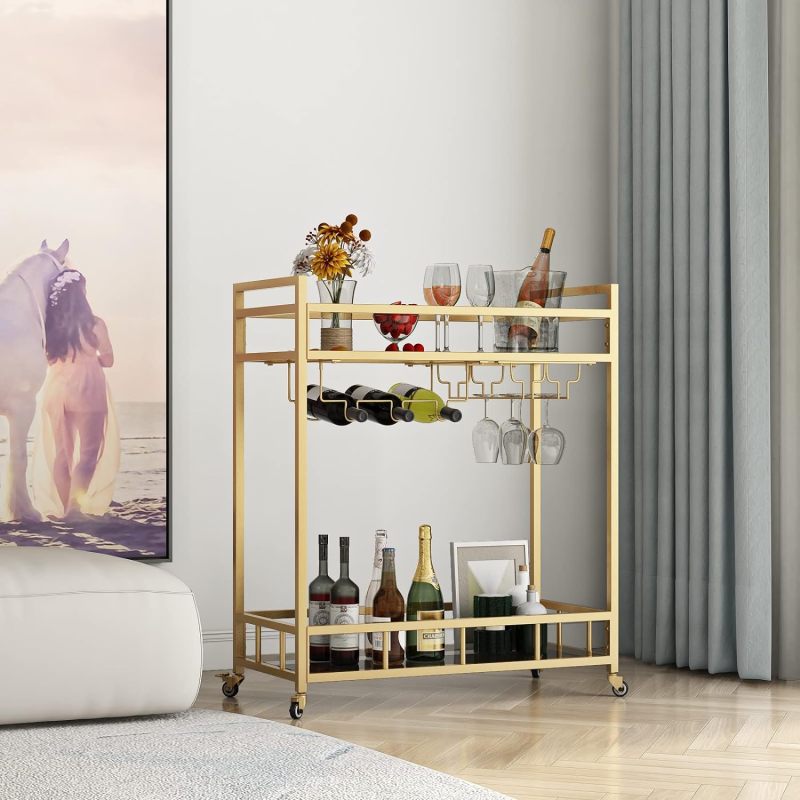 Matorino - Bar Cart, Serving Cart for Home, Microwave Cart, Drink Cart, Mobile Kitchen Shelf with Wine Rack and Glass Holder, Rolling Beverage Cart.