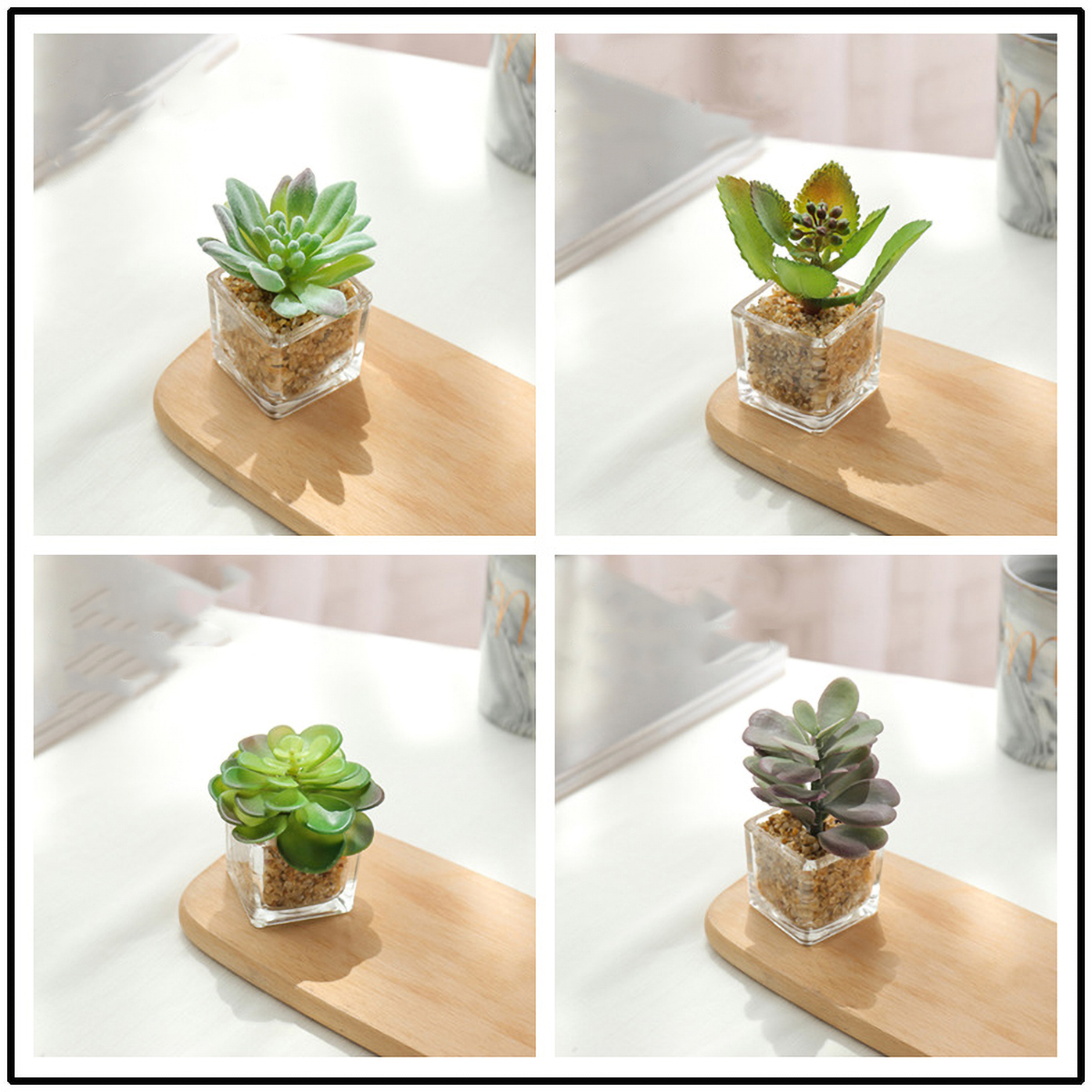 Matorino -Succulents Plants Artificial in Glass Pots, Small Fake Succulents Plants, Faux Plants Indoor for Home Office, Table Desk, Shelf, Room Decor.